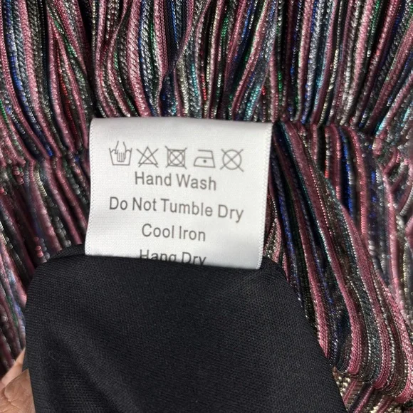 NWT O.P.T Women’s Metallic Striped Ruffle Long Sleeve Smock Neck Party Dress, XL - Picture 5 of 15